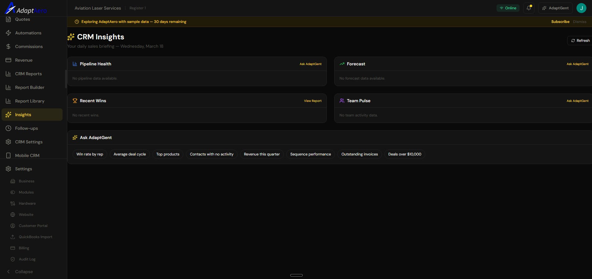 CRM Dashboard screenshot