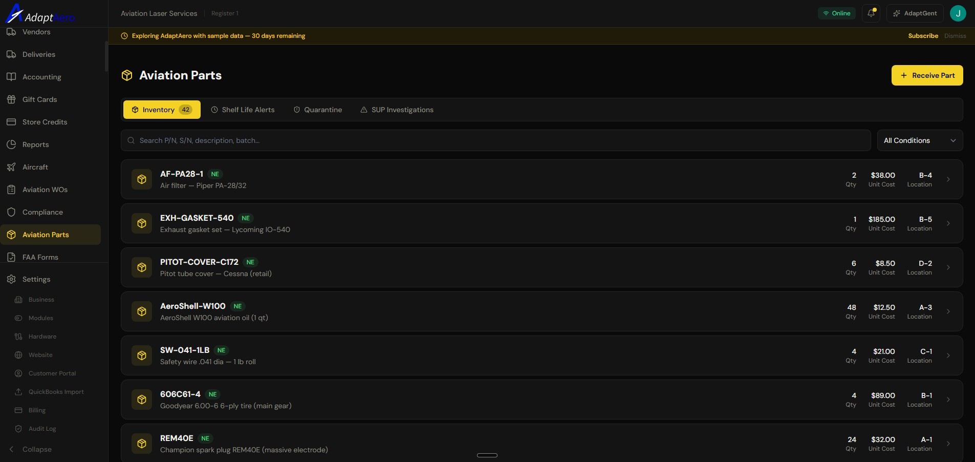 Parts Traceability screenshot
